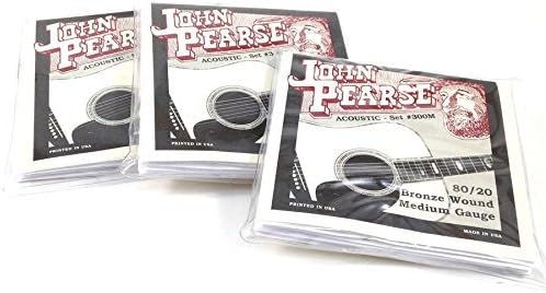 John Pearse Guitar Strings 3 Pack Acoustic Medium #300M Bronze Wound