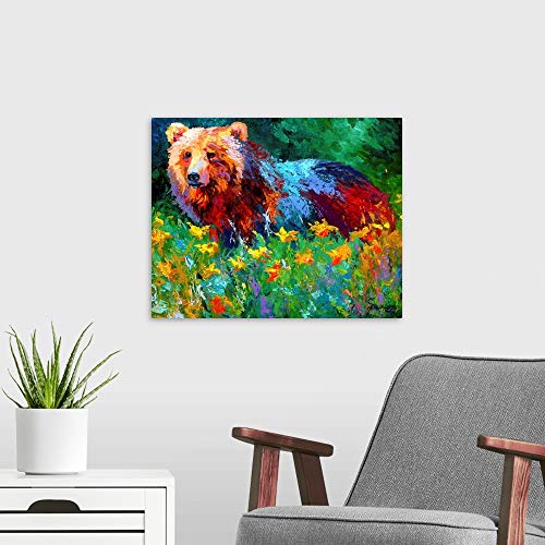 Wildflower Grizz Canvas Wall Art Print, Bear Artwork #TOP2