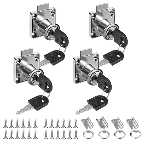 4 Pièces 22mm Serrure de Tiroir de Bureau - Acier Inoxydable Pour Meuble, Placard, À Cylindre - Utilisation Pour Fermer Des Placards (4 Avec Clés...