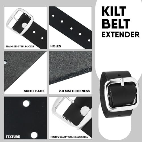 EZE Kilts Extension Straps Genuine Leather Kilts Belt Extender with Buckle - Customizable fit (Set of 3) 5
