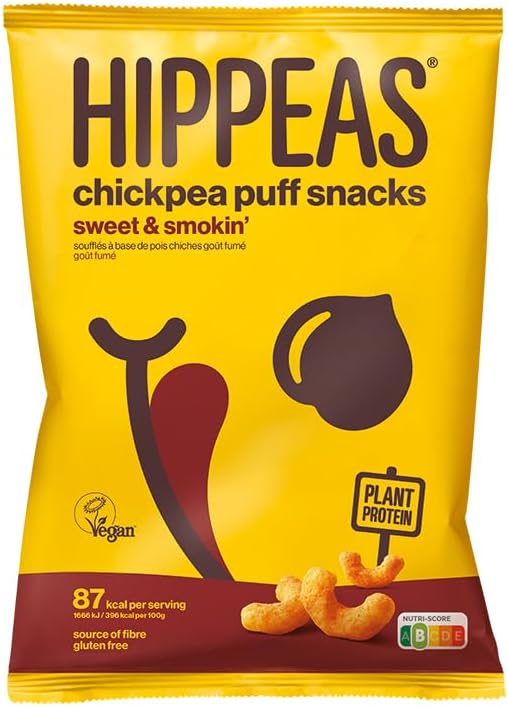 HIPPEASChickpea Puff Snacks Vegan Sweet & Smoking Flavor | Crunchy, Plant Protein Snacks | Gluten-Free | 22 Grams