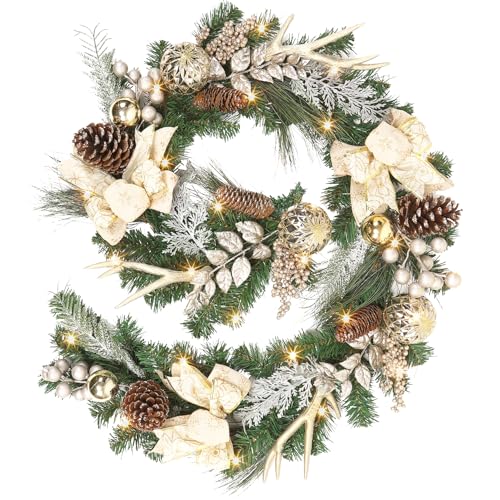 GarveeHome Christmas Garland for Mantle, 6 ft Battery Operated Christmas Garland with Lights, Prelit Xmas Garland with Pine Cones Ball Ornaments for I