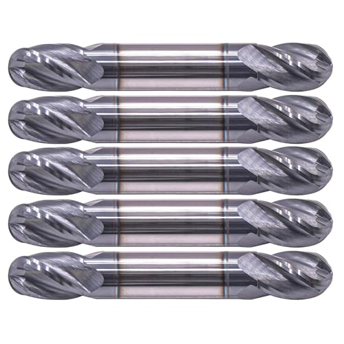 Image of BestParts 5Pcs 3 /8 inch Solid Carbide Ball Nose End Mill - Double End - AlTiN Coated, 4 Flute, 30 Degree Helix, 3 /8 inch Cutting Diameter, 3 /8 inch Shank Diameter, 9 /16 inch Length of Cut, 2-1 /2 inch Overall Length