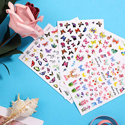 Blulu 24 Sheets Butterfly Nail Art Stickers Colorful Butterfly Flower Nail Stickers Mixed Design Self-Adhesive Nail Decals Butterfly Manicure Sticker For Women Girl Nail Decorations, 12 Styles #TOP3