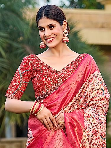 Image of Pujia Mills Mills Women's Fancy Readymade Heavy Coding Embroidary Worked Half Sleeve Multicolor Saree Blouse(Mushroom)