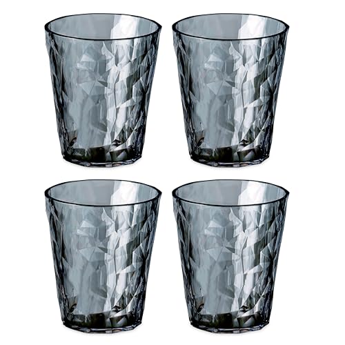 Koziol Superglas Club No. 1, 4 Pezzi, 250 ml, Bicchieri per Acqua in plastica Trasparente, lussuosi, infrangibili, riutilizzabili, Feste, Campeggio, Set da 4 Pezzi (Grigio Trasparente)