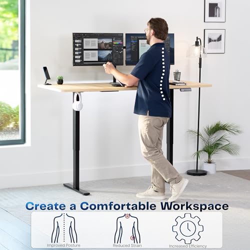 Image of VIVO Electric 71 x 30 in Standing Desk, Memory Height Adjustment, 1B Series, Holds 220 lbs, Light Wood Top Black Frame, DESK-KIT-1B7C