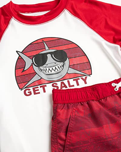 Ixtreme Boys' Rash Guard Set - 4 Piece Upf 50+ Swim Shirt And Bathing Suit Trunks (12M-18), Size 14, Get Salty Shark #TOP1