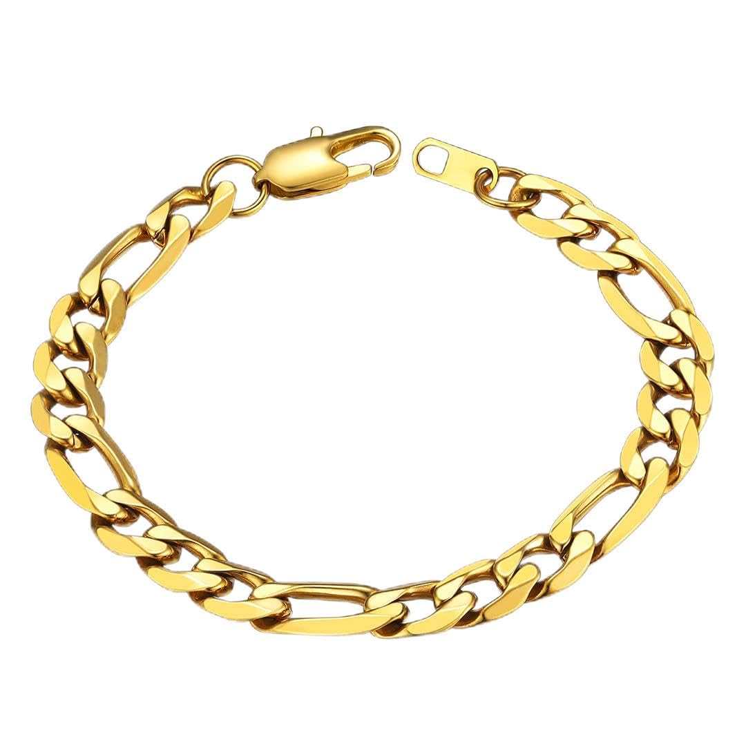 ChainsHouse Pulsera de Cadenas Fígaro Mujer Hombre, Pulseras Acero Inox, 6/9/13mm Ancho 19/21/23cm Largo, Incluye Joyero Recycled Claim Standard 100