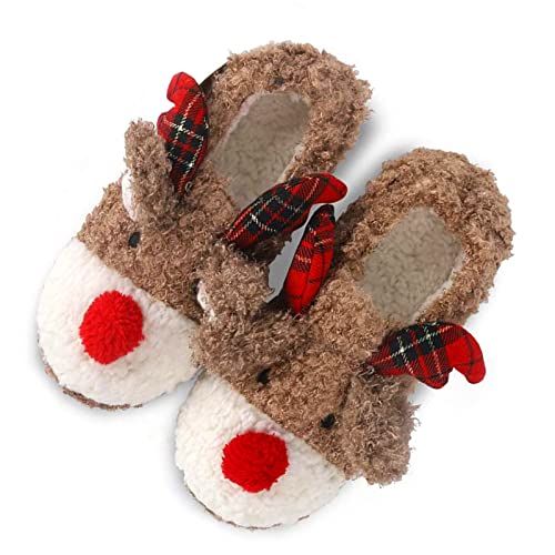 Solaud Womens Christmas Slippers Cute Fuzzy Reindeer Christma house Shoes Cozy Soft Plush Warm Home Bedroom Indoor Slippers