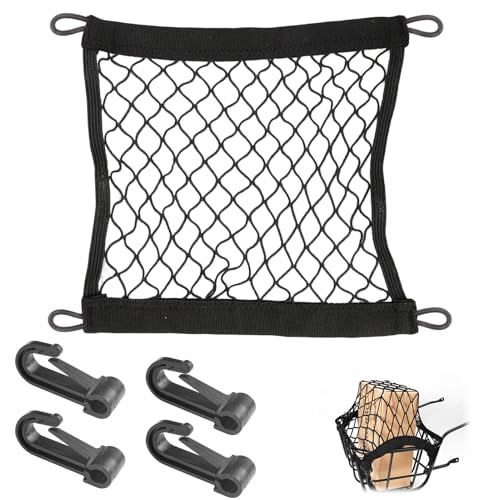 Filet de Bagages pour Trottinettes Électriques et Vélos Électriques, 30 * 30 Cm, Fin Élastique à Double Couche avec 4 Crochets, AC Filet De Transport pour Casque Et Accessoires