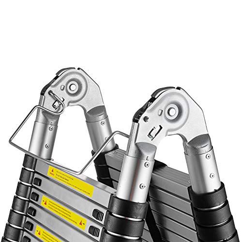 SHZOND 16.5 FT Aluminum Telescopic Extension Ladder 330 LBS Capacity A-Type Telescoping Ladder Multi Purpose Extension Ladder with Spring Loaded Locking (16.5 FT)