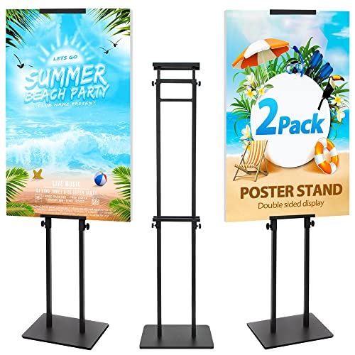2-Pack Adjustable Floor Standing Poster Stands, Double-Sided Heavy Duty Sign Holders, Up to 80 for Outdoor Display, Black
