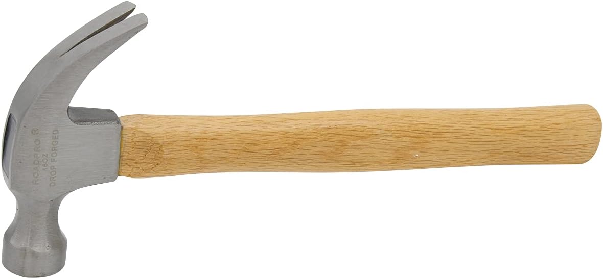 RoadPro 16 Oz Claw Hammer SST-50100 Drop-Forged Steel Head Anti-Vibration Wooden Handle-16 Ounces