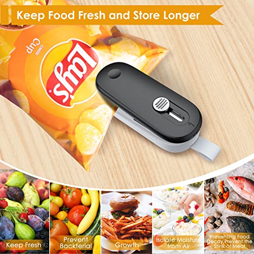 Foto von ODSD Folienschweißgerät Mini, 2 in 1 Bag Sealer mit Cutter Versiegelungsmaschine Hand Verschlussgerät für Lebensmittellagerung Snack Plastiktüten Beutel Spänesäcke (Schwarz/Weiß)