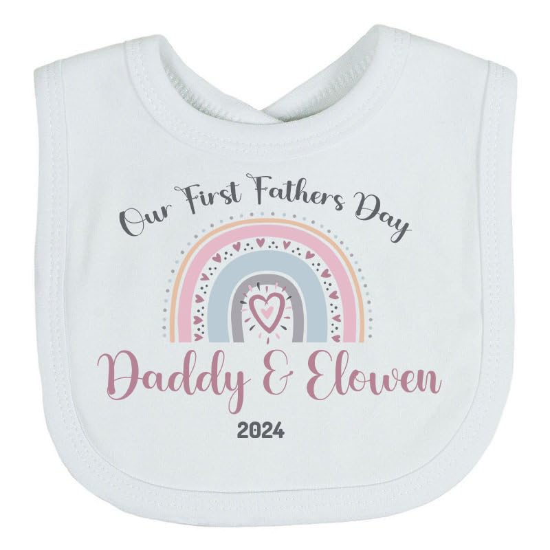 Hoolaroo Personalised First Father's Day Bib Gift from Baby to Daddy Newborn 1st Father's Day Present 0-6 Months From New Baby Girl Rainbow Design — image 1