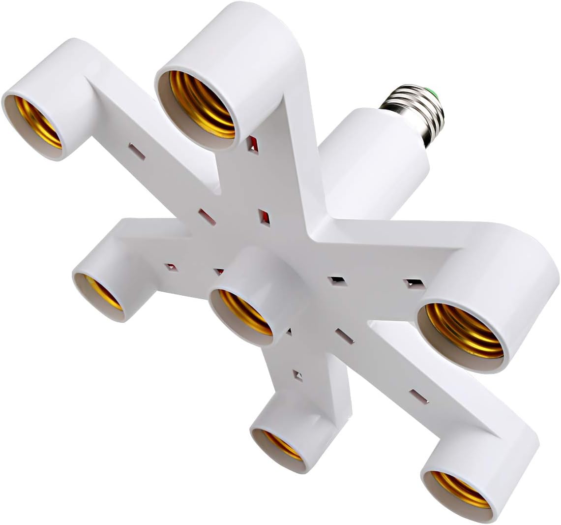 7 Light Socket Splitter,Multi Light Bulb Adapter, Fireproof Adapter Conventer for Standard LED E26 E27 Bulbs,Garage,Kitchen,Dining Room, Intensified Lighting Fixture