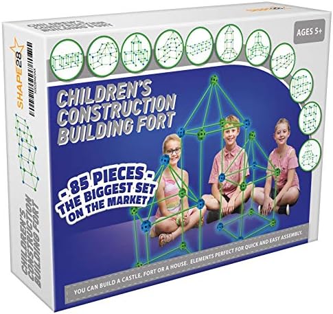 Glow in The Dark Construction Fort Building Kit - 85 Pieces with Storage Bag - Blue and Green Balls with Green Glow in The Dark Poles