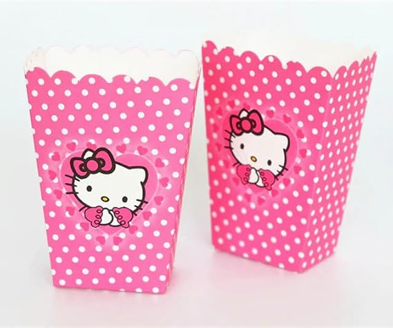 12 Pcs Hello Pink Cat Candy Box Popcorn Box Birthday Party Favor Pink Kity Snack Treat Boxes Candy Cookie Container Decorations Gifts for Kids Adults Birthday Party Favor Supplies (popcorn box d)