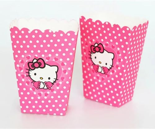 12 Pcs Hello Pink Cat Candy Box Popcorn Box Birthday Party Favor Pink Kity Snack Treat Boxes Candy Cookie Container Decorations Gifts for Kids Adults Birthday Party Favor Supplies (popcorn box d)
