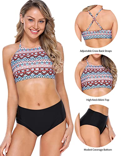 Image of CharmLeaks Women's Bikini Sets High Neck Two Piece Swimsuits Sport Bathing Suits