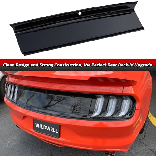 Image of WildWell Trunk Decklid Panel Compatible with 2015-2023 Ford Mustang | Rear Decklid Panel Trim Center Boot Cover Exterior Accessory Glossy Black