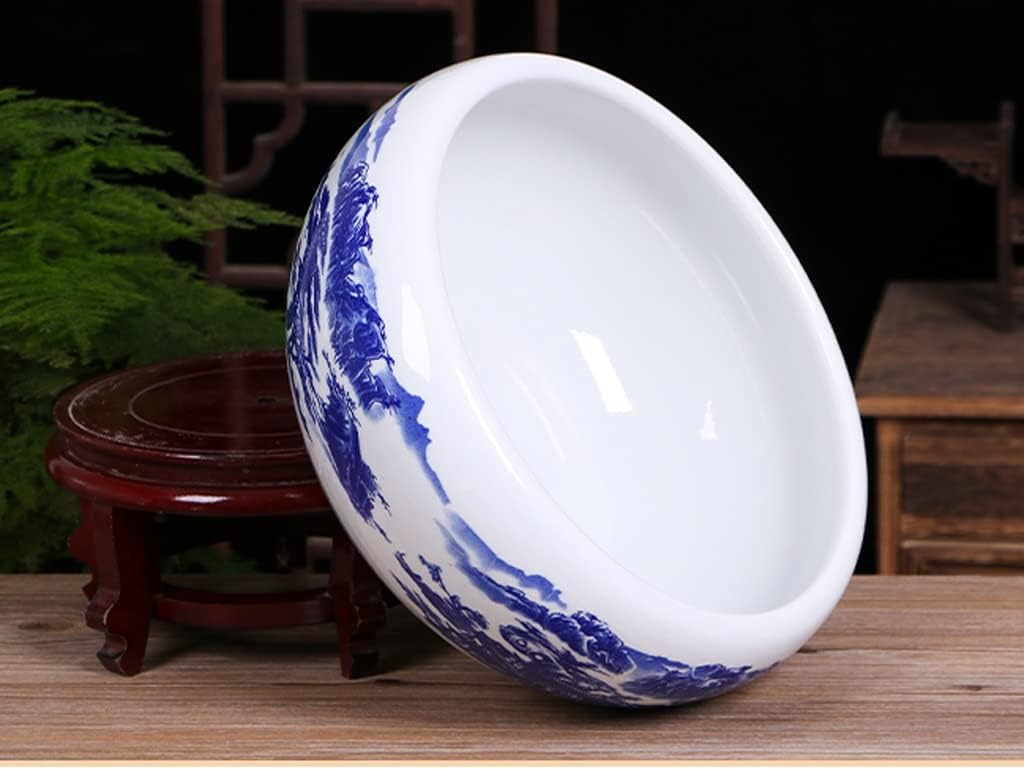Fish Tank Aquarium Ceramic Fish Bowl Desktop Goldfish Tank Living Room Balcony Blue and White Mountain River Tank Office Ornamental Fish Culture Tank Fish Tank Decor(B,50CM)