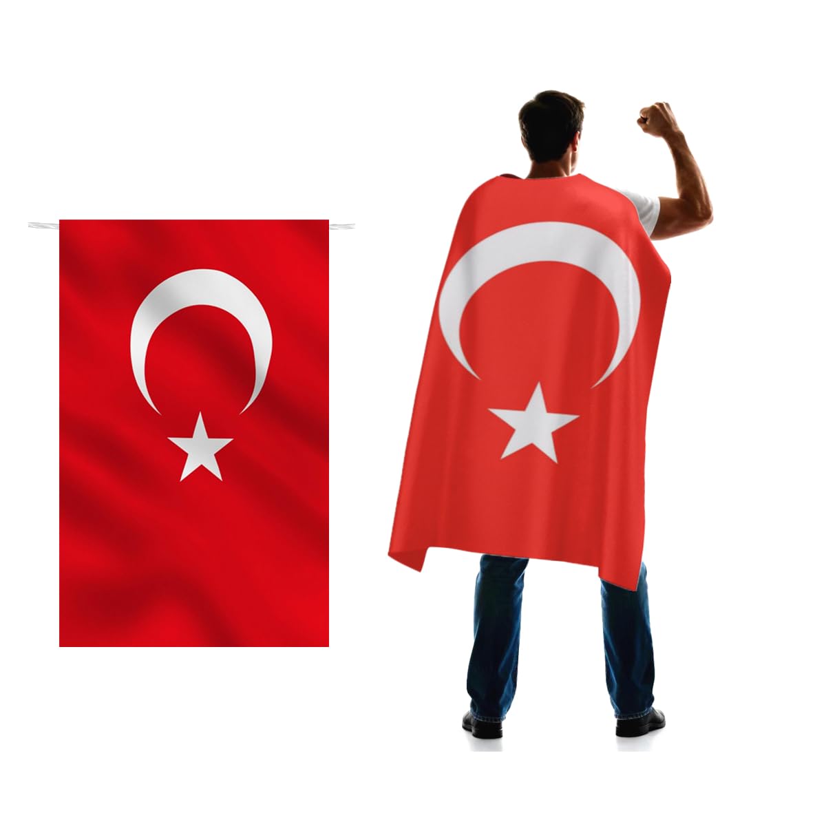 Turkey Flag Cape 3x5 FT for Independence Day Holiday Costumes Celebrati,150D Premium Polyester,Turkish Patriotic Flags Costume Cloak.
