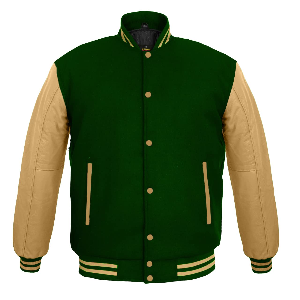 Deckra Men's Varsity Jacket Hoodie Letterman College Wool+Leather