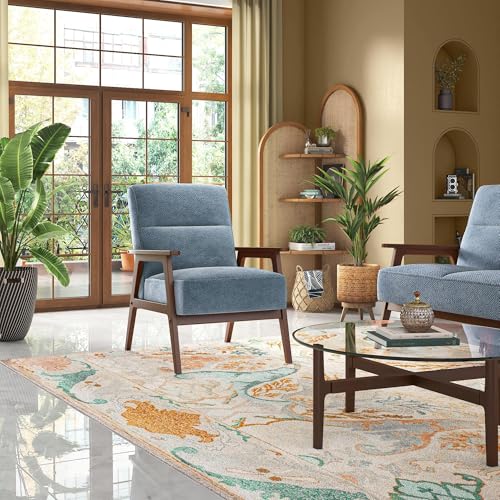 Image of Urban Ladder Logan 1 Seater Wooden Sofa in Blue Colour