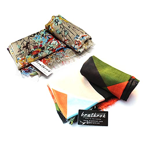 Image of Women's Trendy floral Printed Rayon Stoles Multicolour (Pack of 2)