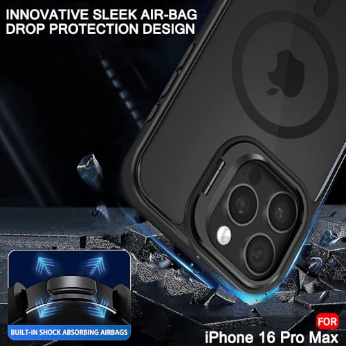 Image of TheGiftKart Hybrid Matte Frosted Back Cover Case for iPhone 16 Pro Max Compatible with MagSafe | Built-in Stand | Shockproof Hard Back Cover Case for iPhone 16 Pro Max (PC & TPU, Translucent Black)