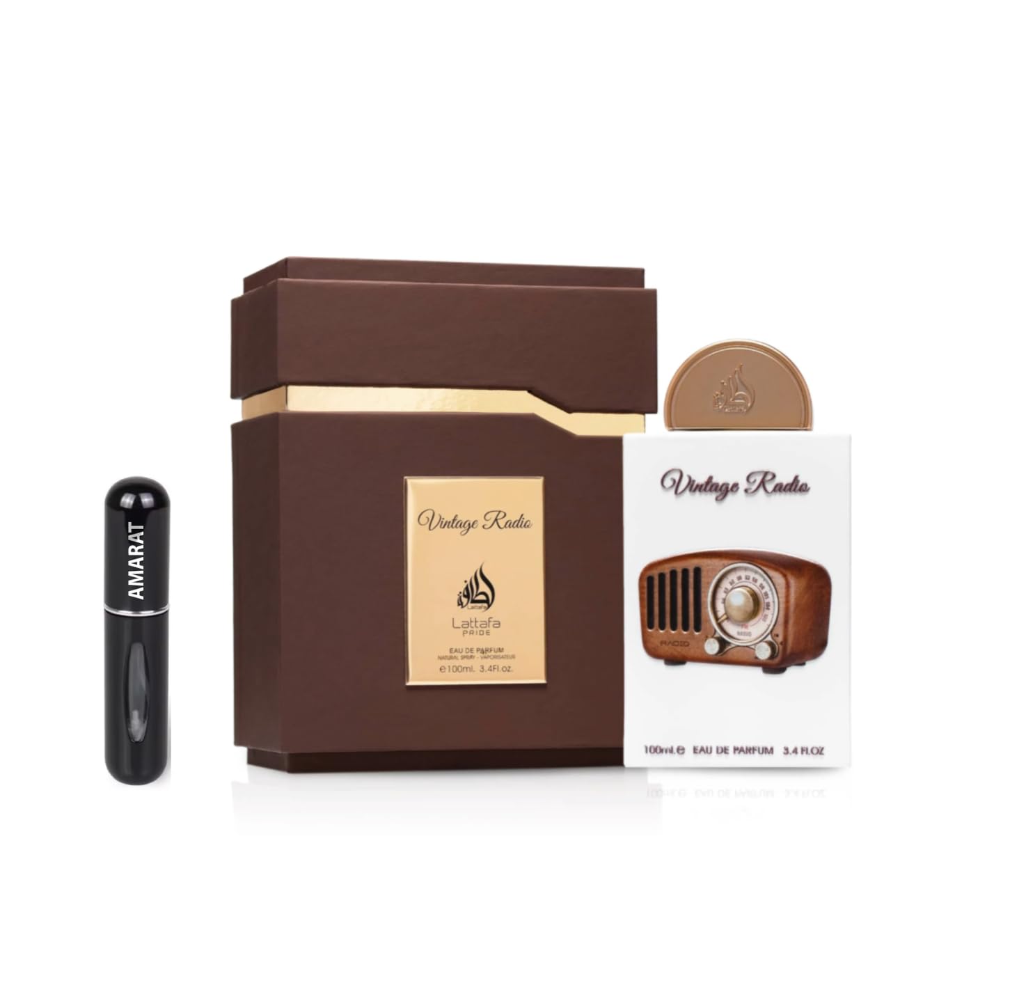 Perfume Vintage Radio Eau de Parfum 100ml, Perfume Árabe Unisex de Larga Duración, Incluye Atomizador Recargable 5ML, Fragancia con Aromas Cítricos Amaderados con Toque Especiado (Vintage Radio)