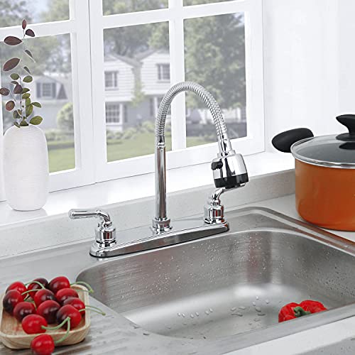 Solvex 2 Handle Kitchen Sink Faucet, High Arc 360 Swivel Stainless Steel Pipe 3 Hole Kitchen Faucet, Commercial Modern Chrome Kitchen Sink Faucet With Flexible Spout, Us-Sp-80067 #TOP3
