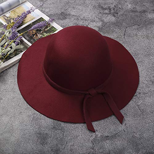 Kids Girls Retro Fedora Hats Solid Color Wide Brim Felt Bowler Floppy Hats Vintage Bow Bucket Caps for Fall Winter2