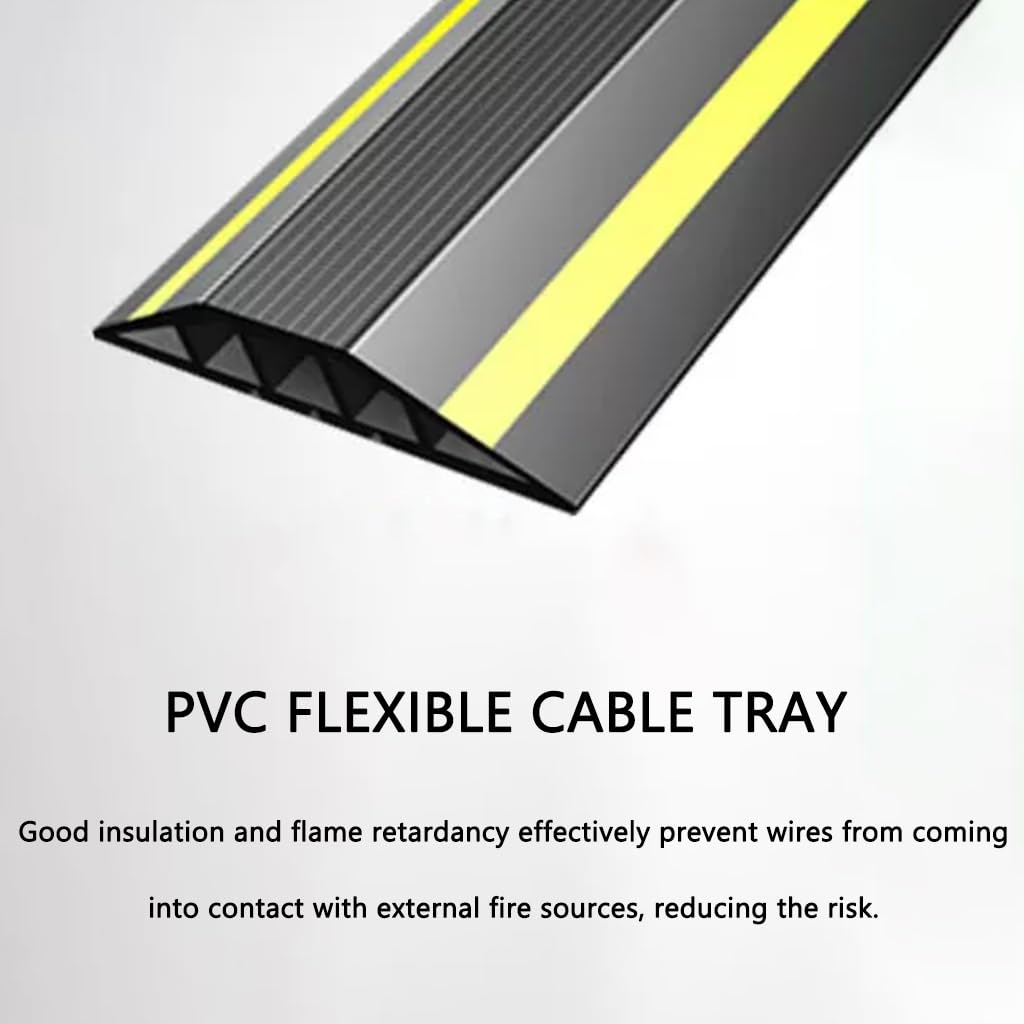 Protector De Cable De Alimentación De Suelo con Línea De Seguridad Amarilla, Fábricas, Gimnasios, Escuelas，Cubrecable para Suelo De Goma Blanda Ignífugo Y Aislante(1m)