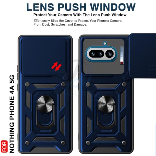 Image of AESTMO Tough Armor Nothing Phone 4A 5G Bumper Back Case Cover | Ring Holder & Sliding Camera Shield Cover | 360 Degree Protection Back Case Cover for Nothing Phone 4A 5G (Blue)