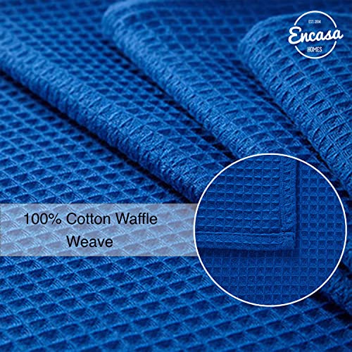 Encasa Homes Anti-Odour Waffle Kitchen Dish Towels, 18 X 28 Inch (4 Pc Set) Highly Absorbent, Tea Towels For Cleaning & Quick Drying, Eco-Friendly Cotton - Blue #TOP2
