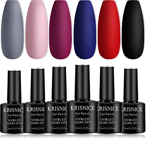 KRISNICE Gel Nail Polish Set - Gray Brown Black Red Dark Blue Colors Gel Polish Soak Off Gel Polish Kit, Nail Art Manicure Kit Salon At Home Gift for Halloween Fall Winter (KCS6-009)