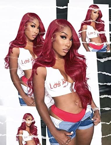 Dark Red Synthetic Lace Front Wigs for Women Cosplay Party Replacement Drag Queen Mermaid Red Real Natural Color Long Wavy Synthetic Hair (24 Inch