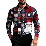 Weihnachtshemd Herren Baumwolle Funky Christmas Print Weihnachtsmann Hemd Langarm Button Up Freizeithemd Langarm Gedruckte Weihnachten Freizeithemd Funky Christmas Hemd Langarmshirt