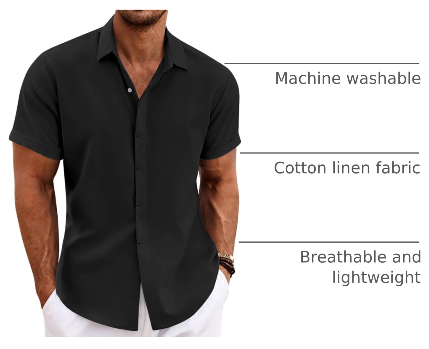 COOFANDY Men's Linen Shirts Short Sleeve Casual Shirts Button Down Shirt for Men Beach Summer Wedding Shirt image 4