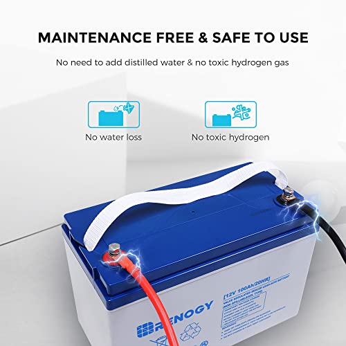 Renogy 12V 100Ah Deep Cycle Hybrid Gel Battery, Over 750 Cycles, Rechargeable For Solar Wind Rv Marine Camping Ups Wheelchair Trolling Motor, Maintenance Free #TOP5