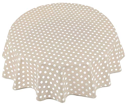 Home Direct Round Oilcloth PVC Wipe Clean Tablecloth Table Cover 140cm 55 Polka Dot Beige