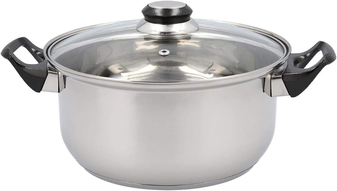Quid Habitat Stainless Steel Saucepan 22 x 10.5 cm, 2.88 kg Capacity, Silver, With Lid, Grey, 2.9 Litres