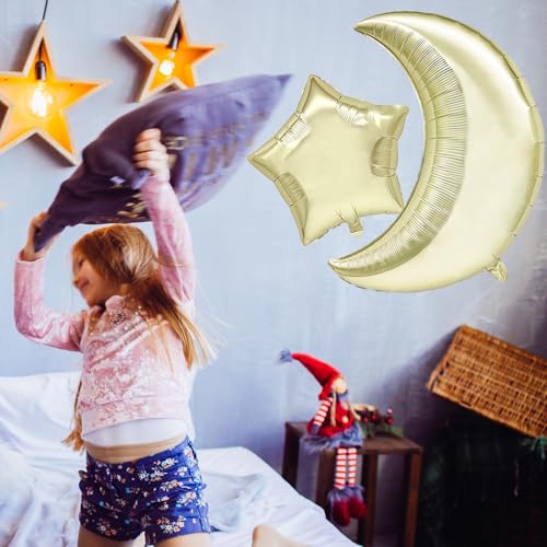 12Pcs Moon and Stars Balloons, Moon Foil Balloons Light Gold Star Foil Balloons for Baby Shower Birthday Christmas Graduation Wedding Party Decorations by Voystcos - Image 7