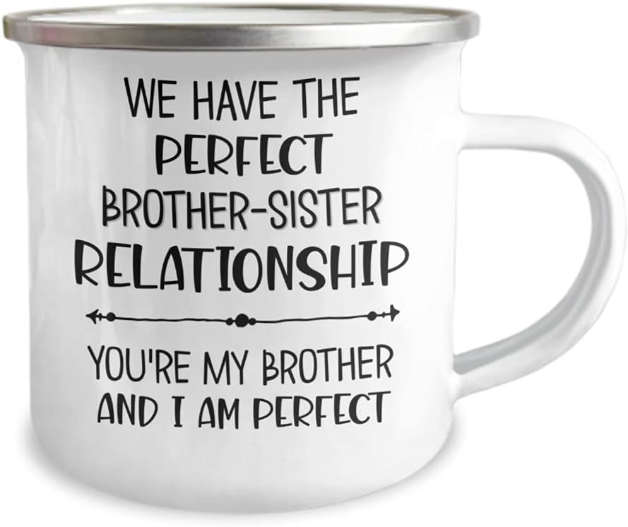 Brother Campfire Mug from Sister Perfect Relationship Funny Birthday Christmas Ideas for Sibling Humorous Sarcastic Novelty 12oz White Enamel Coffee H