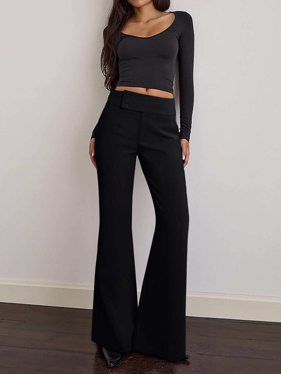 NIMIN Dress Pants Women Mid Waisted Work Trousers Business Casual Flare Slacks 2025 Fashion Outfits with Buttons - Image 5