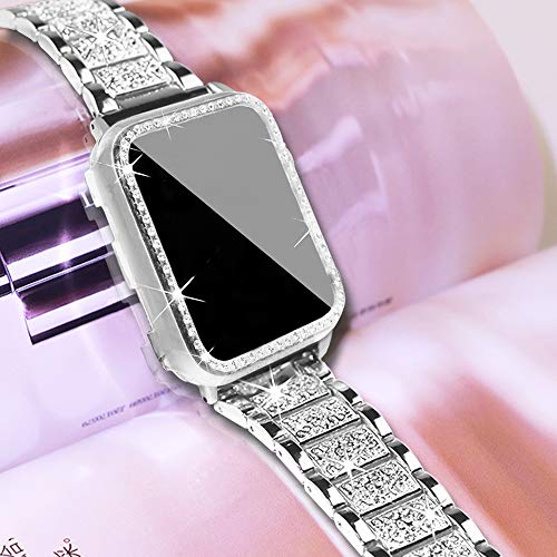 Mosonio Compatible With Apple Watch Band 40Mm With Case Women, Jewelry Replacement Metal Wristband Strap With 2 Pack Bling Pc Protective Cover For Iwatch Series 6/5/4(Silver) #TOP4