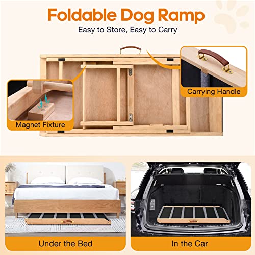 Dog Ramp for Bed - Extra Wide - Excellent Traction, Pet Ramp for Small Large Dogs to Get on Couch Car, Non-Slip Rubber Surface, 18’’W, Hold up to 200lb, Adjustable, Foldable Black